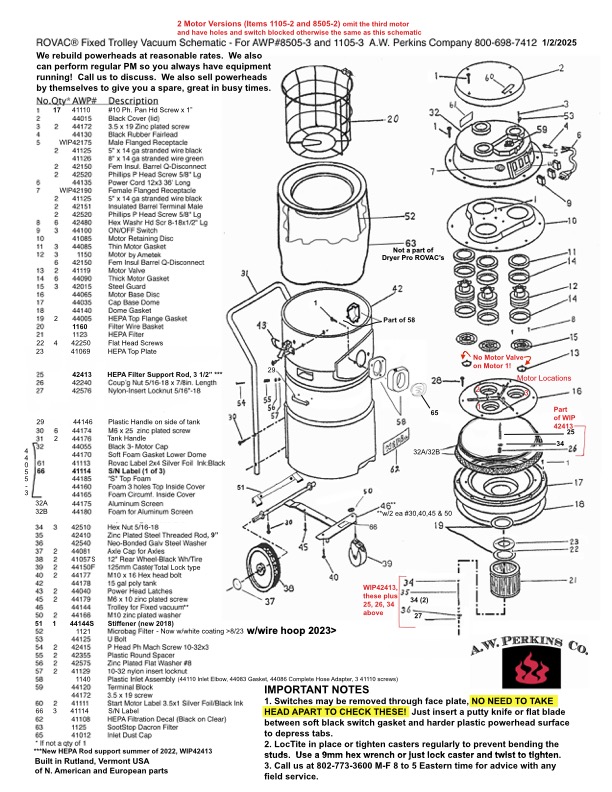 44015 ROVAC Top Cap for our 2/3 motor vacuums